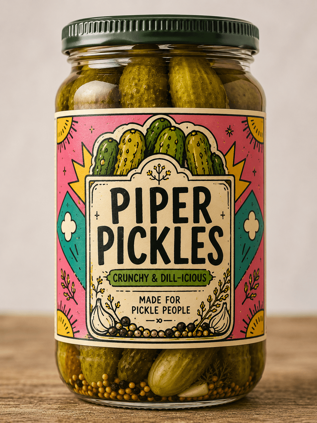 Piper Pickles packaging illustration by Paul Ikin